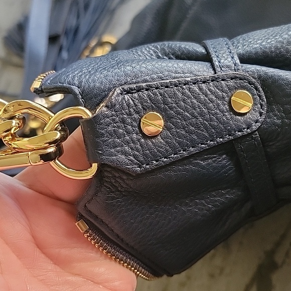 MICHAEL KORS Leather Large Megan Bag Navy Blue w/ Gold Tone Hardware NWOT - Picture 9 of 16